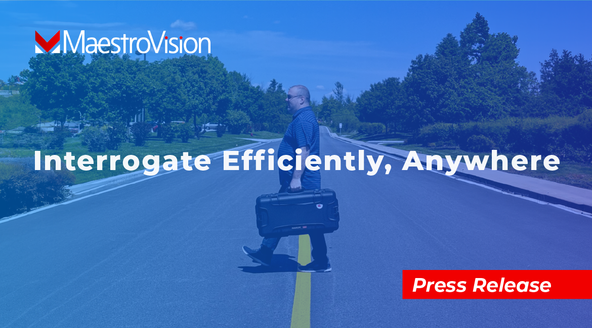 Dominic Monaco from MaestroVision walking in the street carrying the portable interview kit, demonstrating mobility and the ability to record interviews efficiently anywhere.